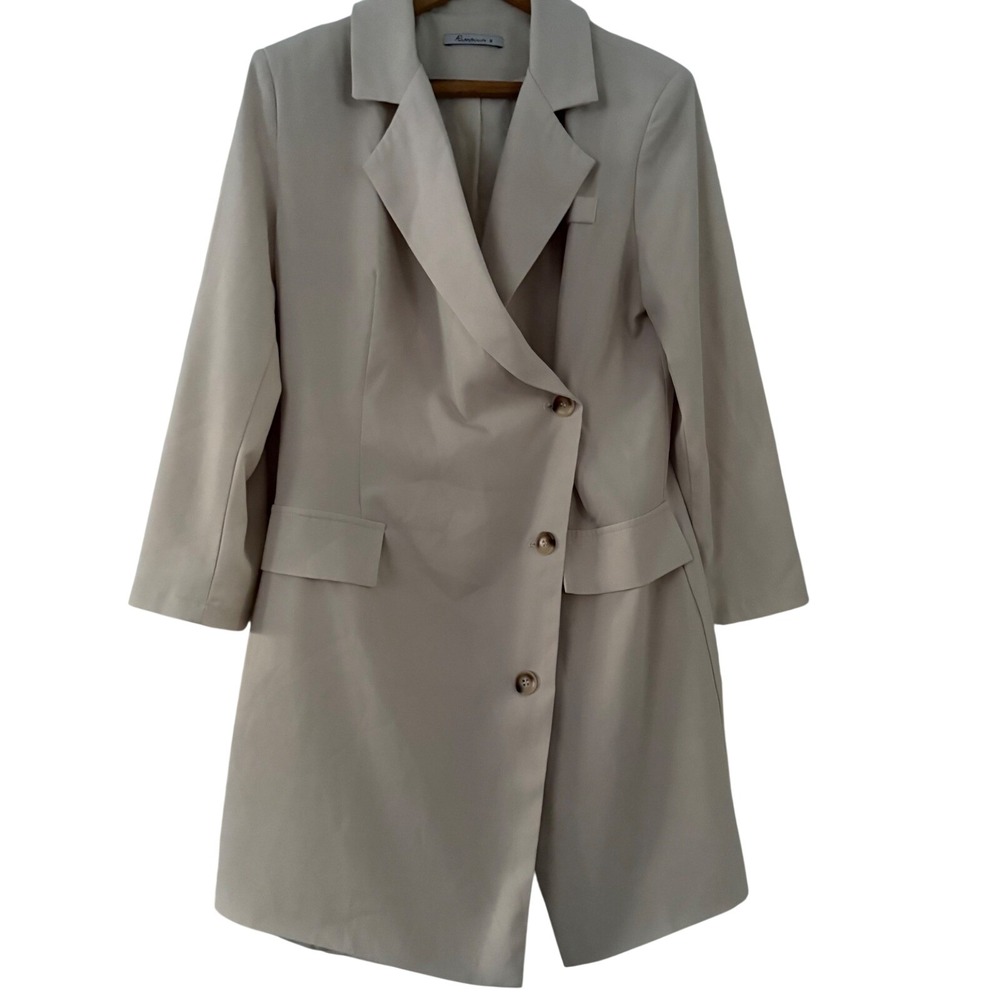 AmyEnjoyLife Beige Double Breasted Longline Blazer Dress Size M Neutral Mini
